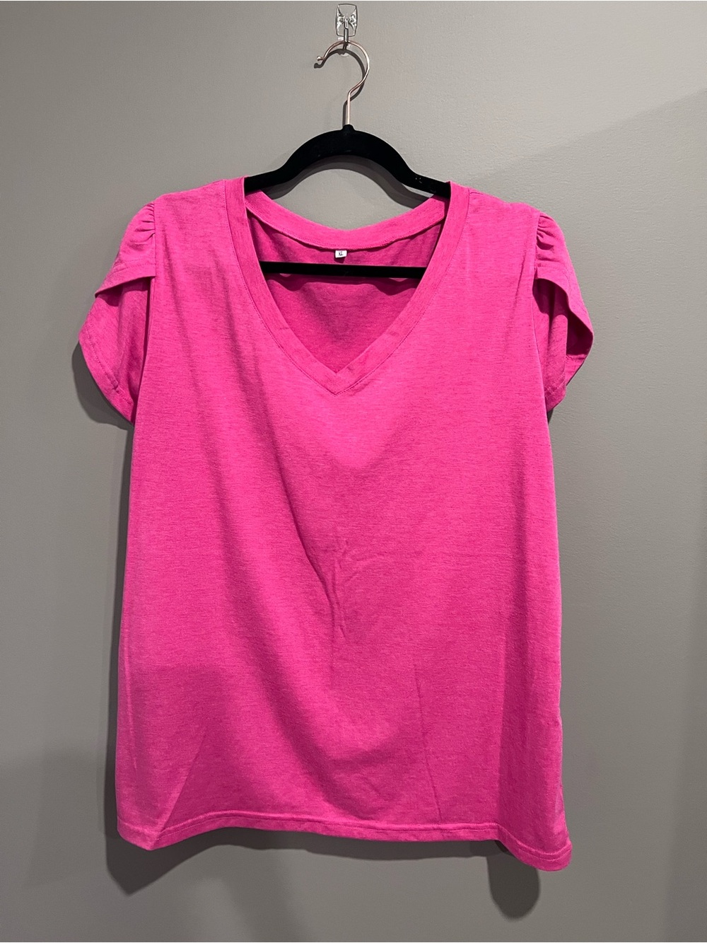 Women's V-Neck Short Flutter Sleeve Top - Hot Pink